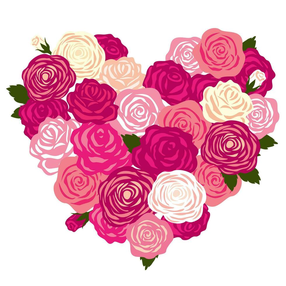 un' mazzo di Rose nel il forma di un' cuore. illustrazione per San Valentino giorno, compleanno, nozze. illustrato vettore clipart.
