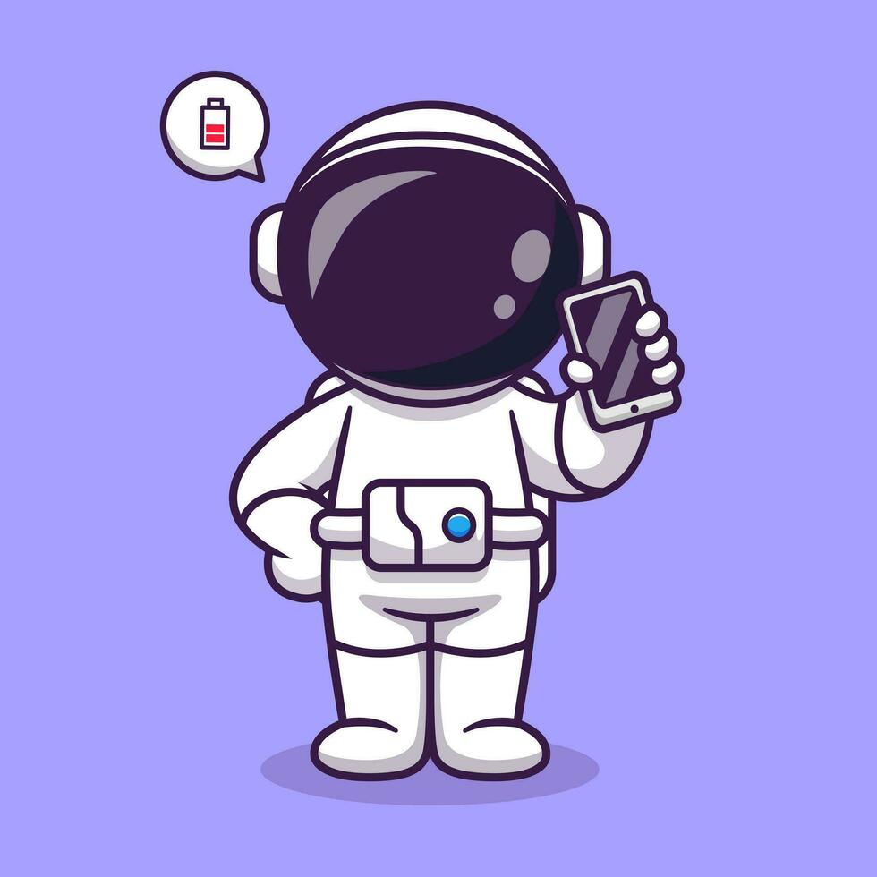 carino astronauta Tenere Telefono cartone animato vettore icona illustrazione scienza tecnologia icona concetto isolato premio vettore. piatto cartone animato stile