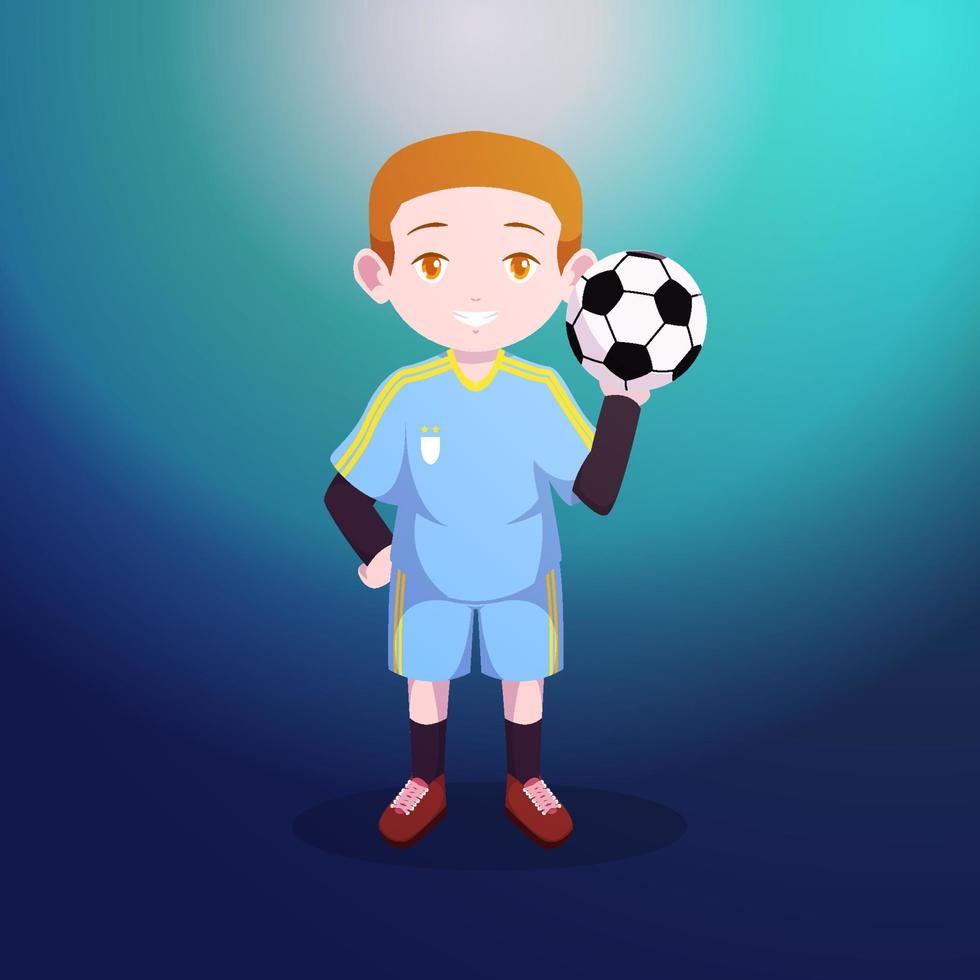 ragazzino bambino ragazzo in piedi palla calcio calcio vettore cartoon