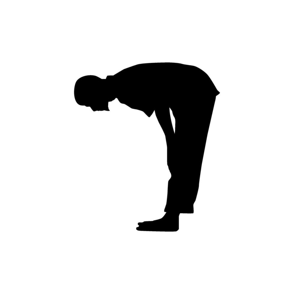 Ruku, inchinandosi giù è un essenziale pilastro di preghiera, un' parte di preghiere, il testa è inchinato e il ginocchia siamo inchinato con tutti e due mani, quale è uno di il essenziale parti di il preghiere nel Islam o musulmano. vettore