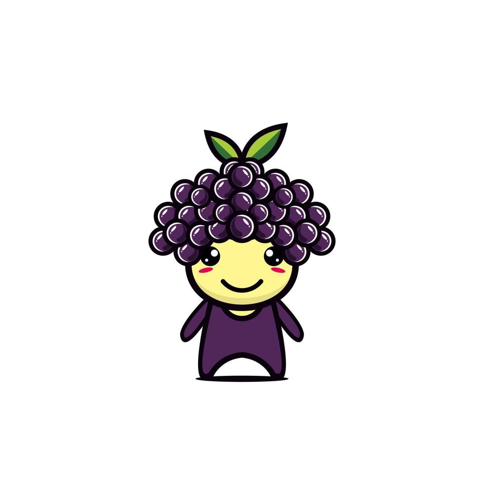 simpatico personaggio sorridente divertente di frutta d'uva. illustrazione del personaggio dei cartoni animati di stile piano di vettore. isolato su sfondo bianco vettore