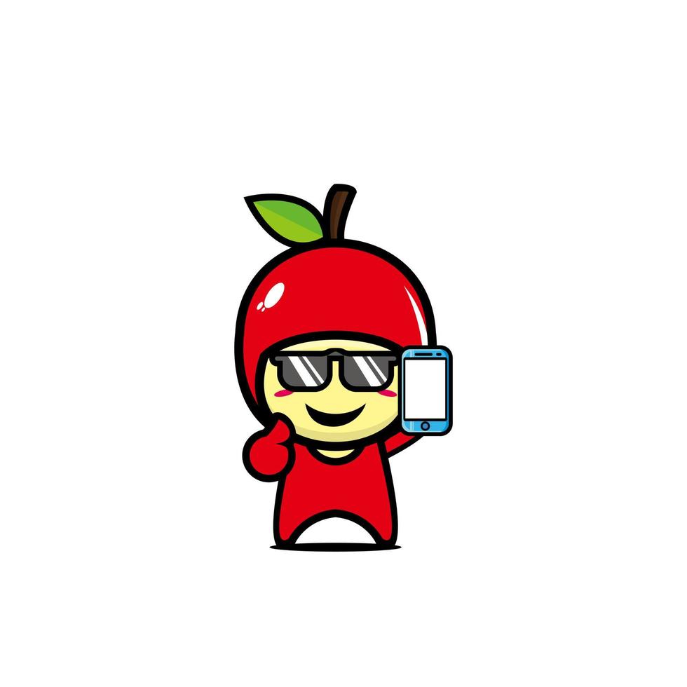 simpatico personaggio di mela divertente sorridente. disegno dell'illustrazione del carattere di kawaii del fumetto di stile piano di vettore. isolato su sfondo bianco vettore