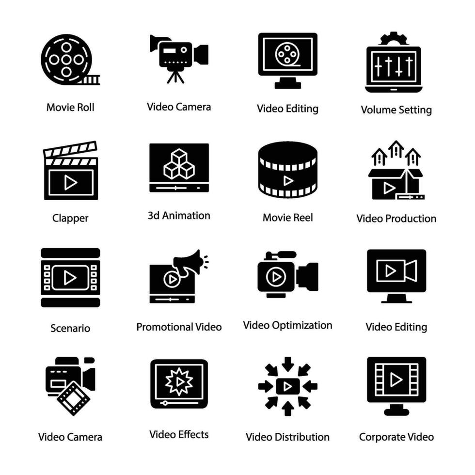 imballare di video produzione icone vettore
