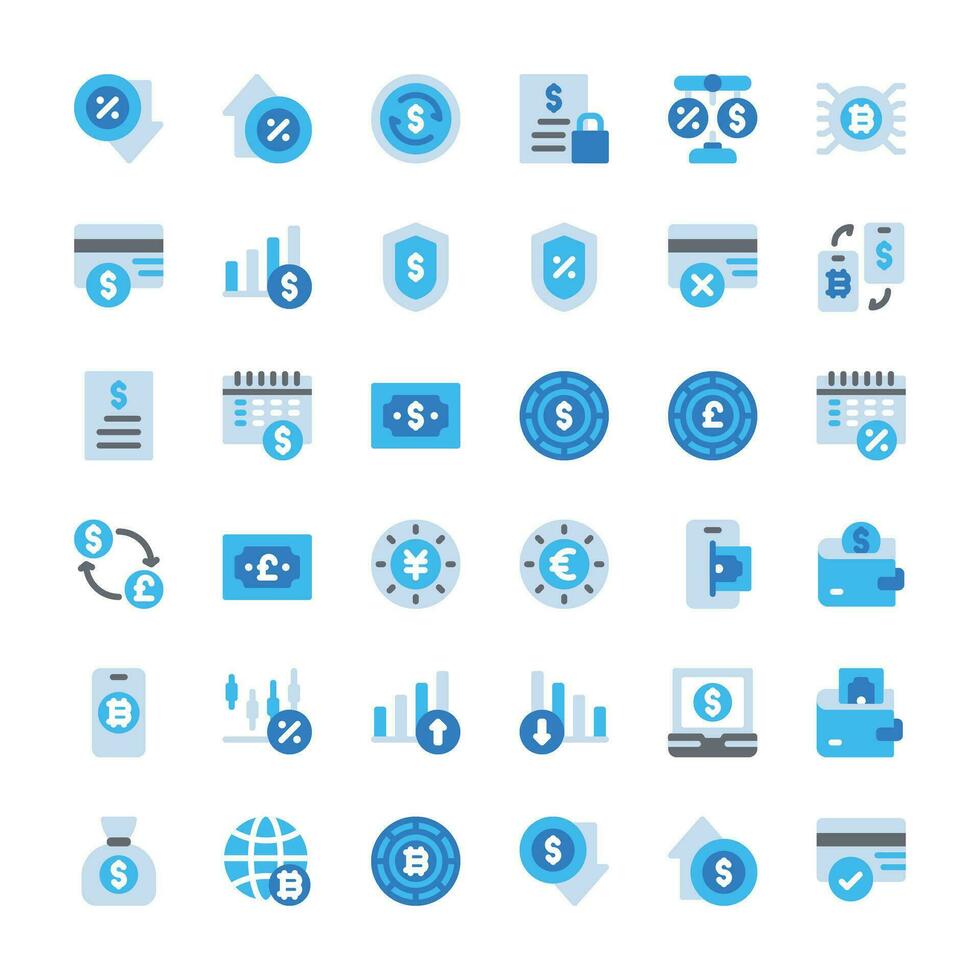 36 finanziario icone nel linea piatto stile, Compreso i soldi, investimento, grafico, Contanti, moneta, attività commerciale e di più. vettore