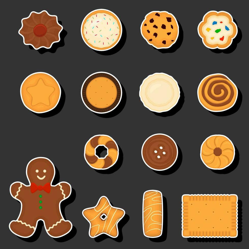 illustrazione su tema fresco dolce gustoso biscotto di consistente vario ingredienti vettore