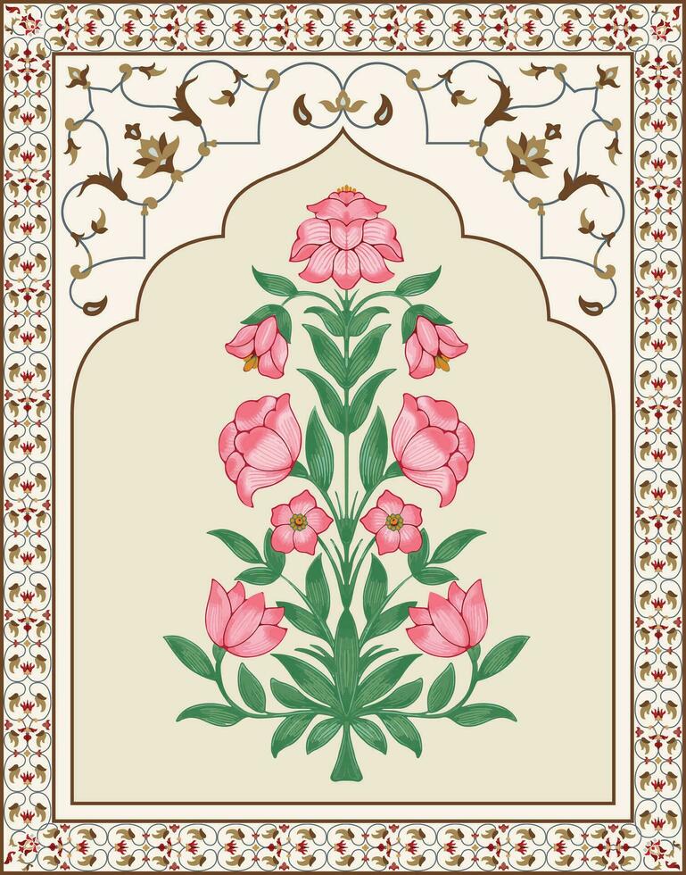 tradizionale indiano Mughal pianta illustrazione. Mughal fiori motivo miniatura la pittura. vettore
