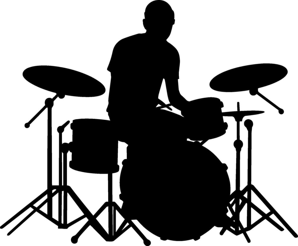 ai generato un' batterista musicista drumming batteria nel dettagliato silhouette. ai generato illustrazione. vettore