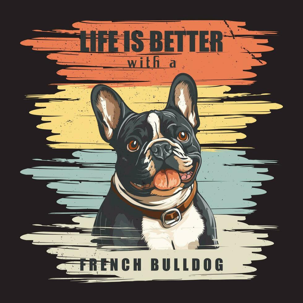 francese bulldog retrò maglietta design illustrazione azione vettore