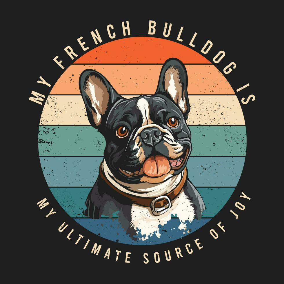 francese bulldog retrò maglietta illustrazione vettore