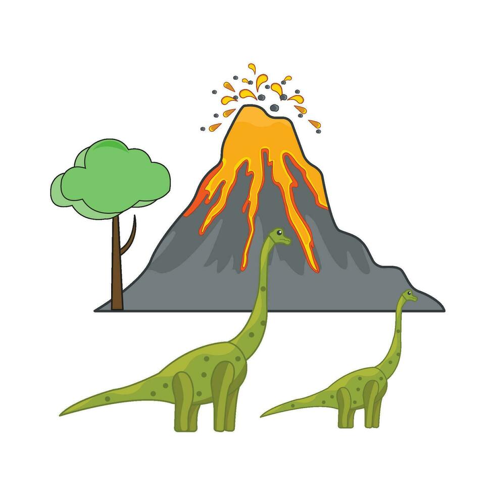 vulcano con dinosauro nel montagna illustrazione vettore