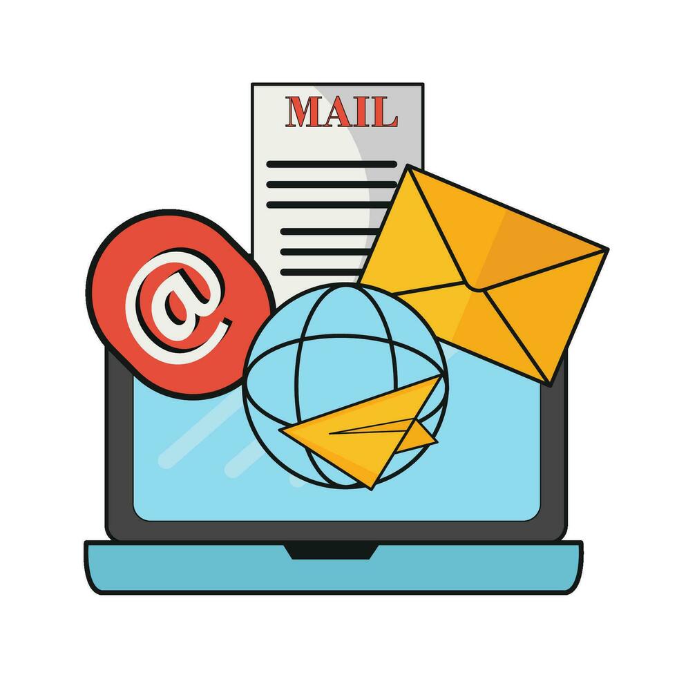 e-mail, Internet con il computer portatile illustrazione vettore