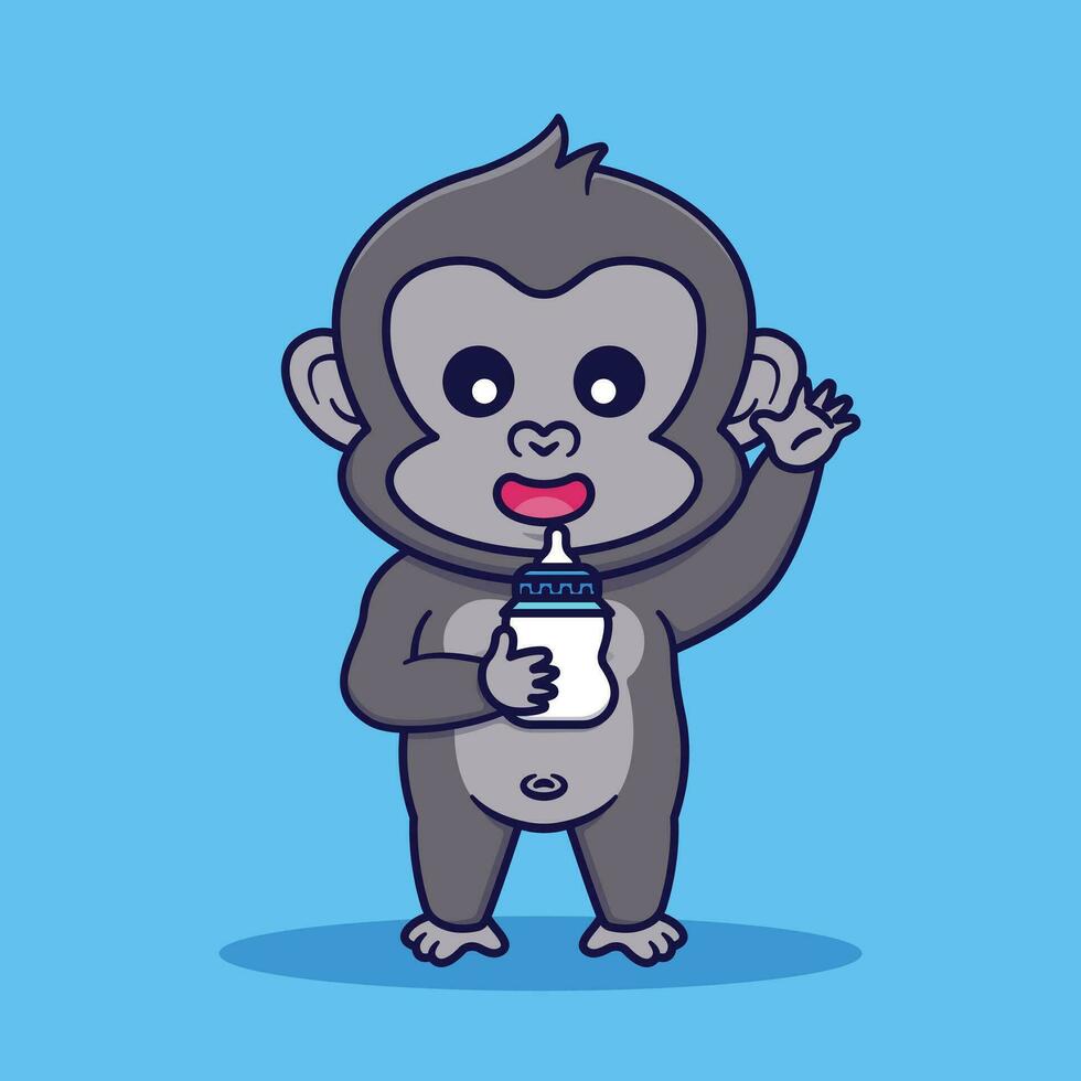 carino gorilla Tenere latte pacificatore vettore cartone animato illustrazione