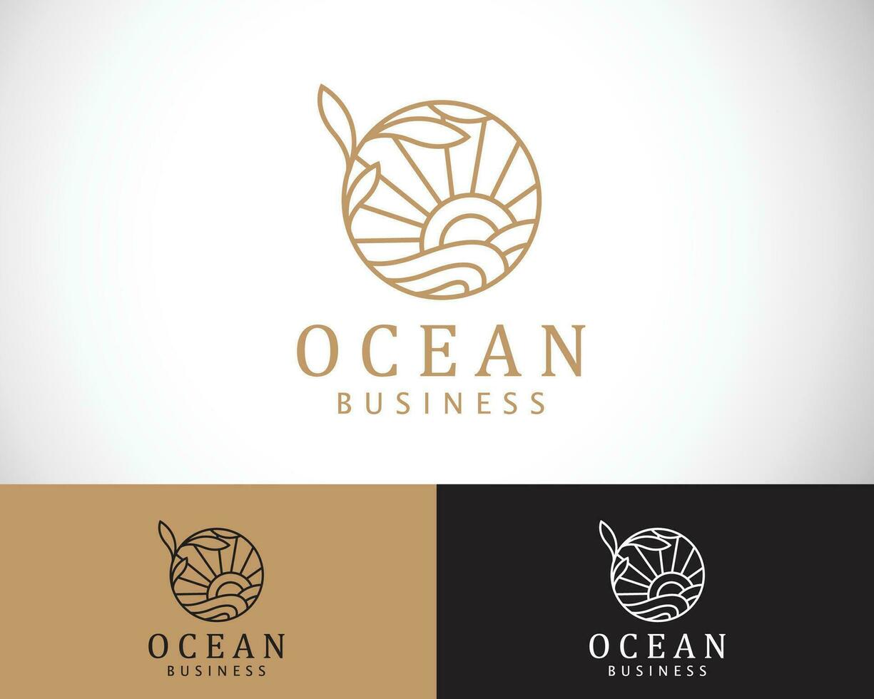 oceano logo creativo linea arte design concetto spiaggia emblema marca natura vettore