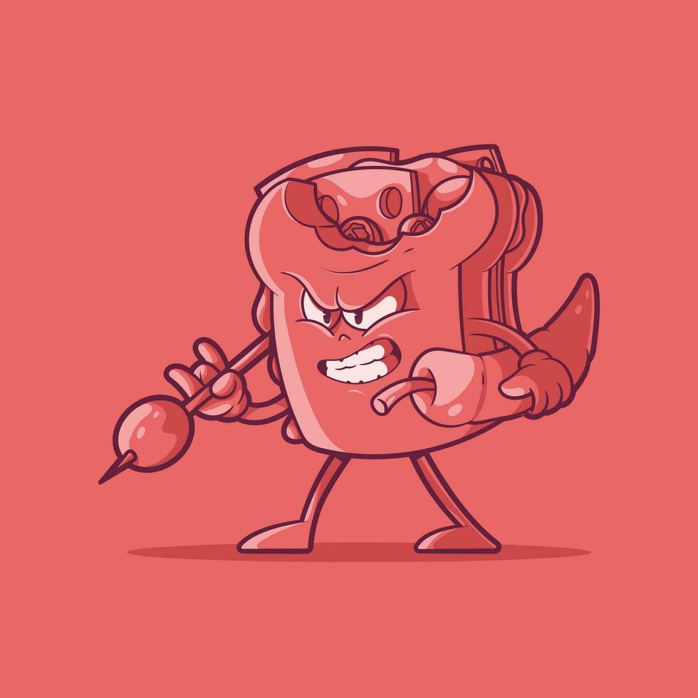 un arrabbiato Sandwich personaggio con un' mordere vettore illustrazione. cibo, divertente, portafortuna design concetto.
