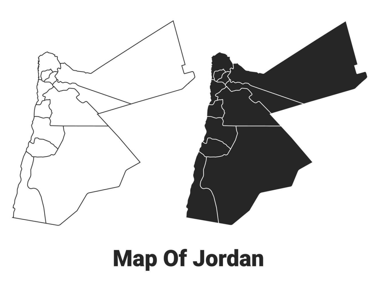 vettore nero carta geografica di Giordania nazione con frontiere di regioni