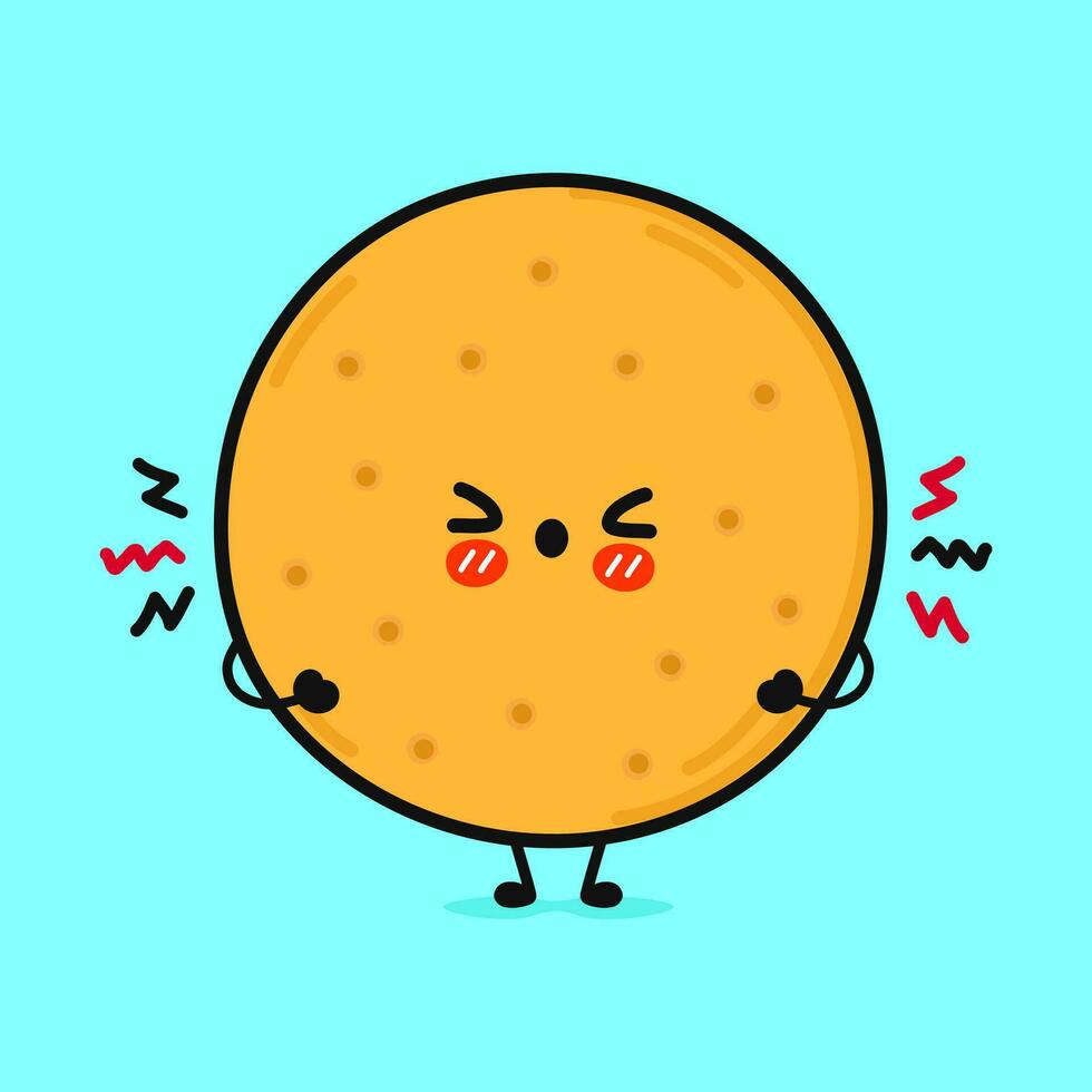 arrabbiato biscotti carattere. vettore mano disegnato cartone animato kawaii personaggio illustrazione icona. isolato su blu sfondo. triste biscotti personaggio concetto