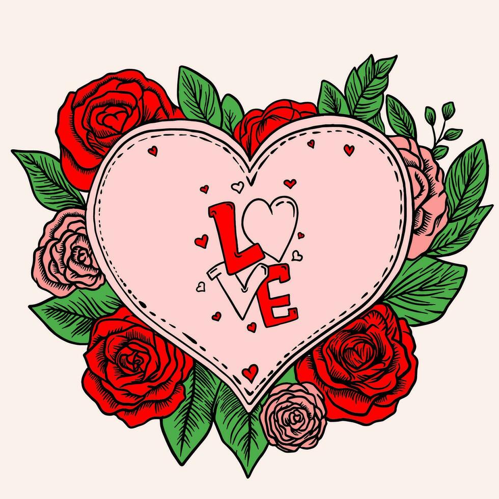 illustrazione di fiori e amore, illustrazione per San Valentino giorno nel piatto design stile vettore