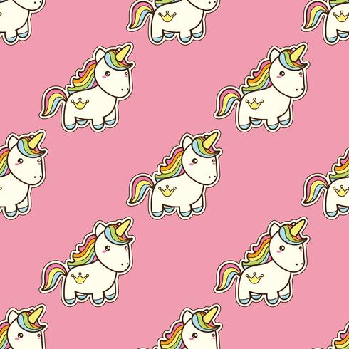 Modello senza cuciture con unicorno in stile giapponese kawaii isolato su sfondo rosa. vettore