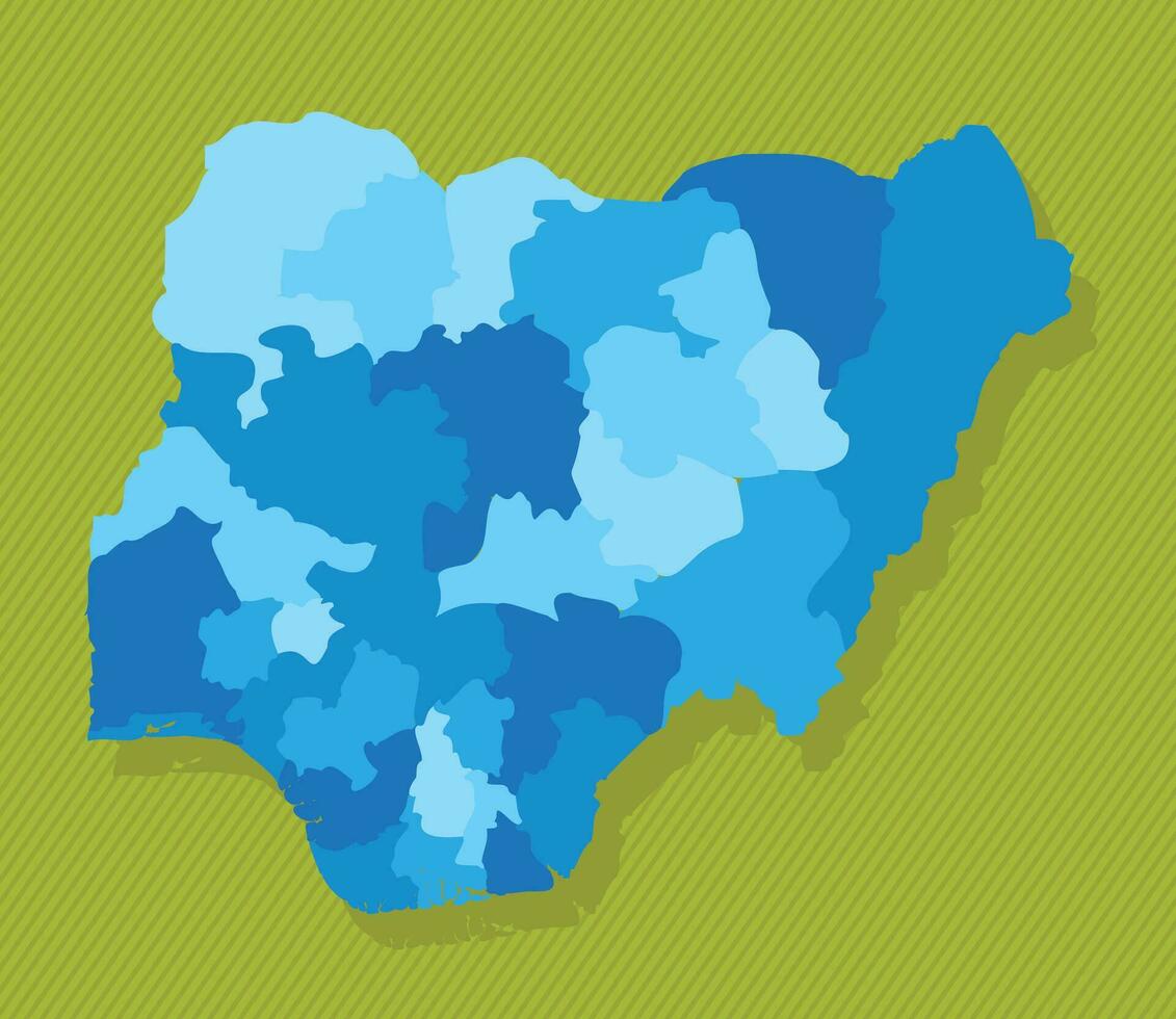 Nigeria carta geografica con regioni blu politico carta geografica verde sfondo vettore illustrazione