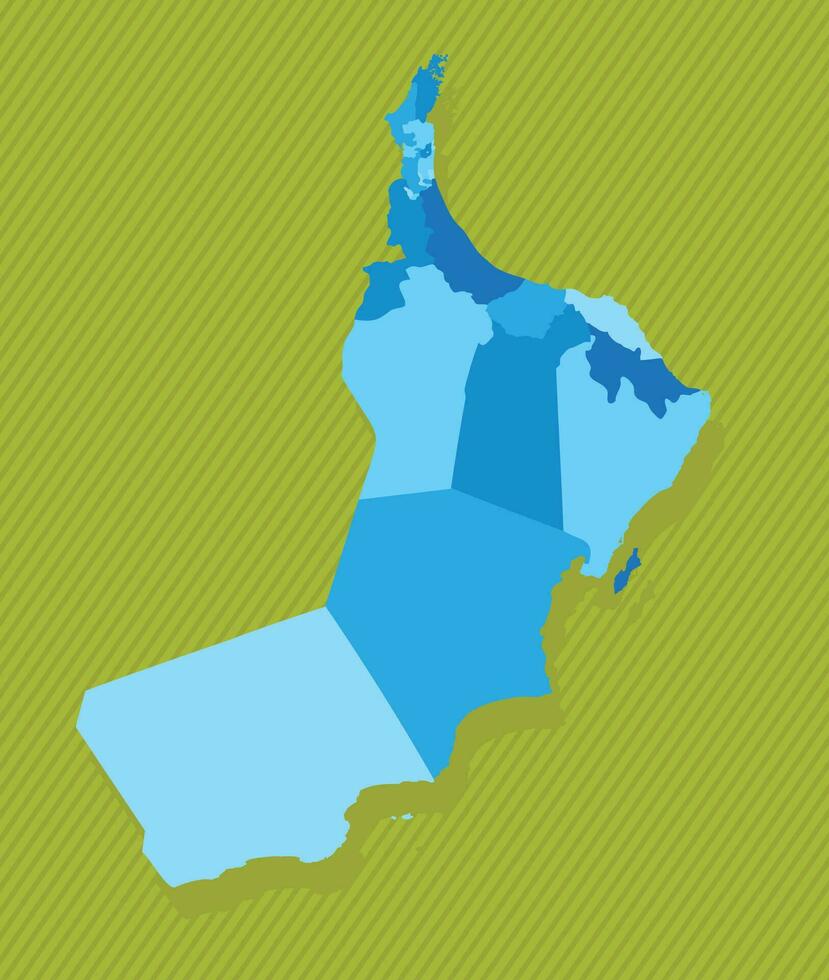 Oman carta geografica con regioni blu politico carta geografica verde sfondo vettore illustrazione