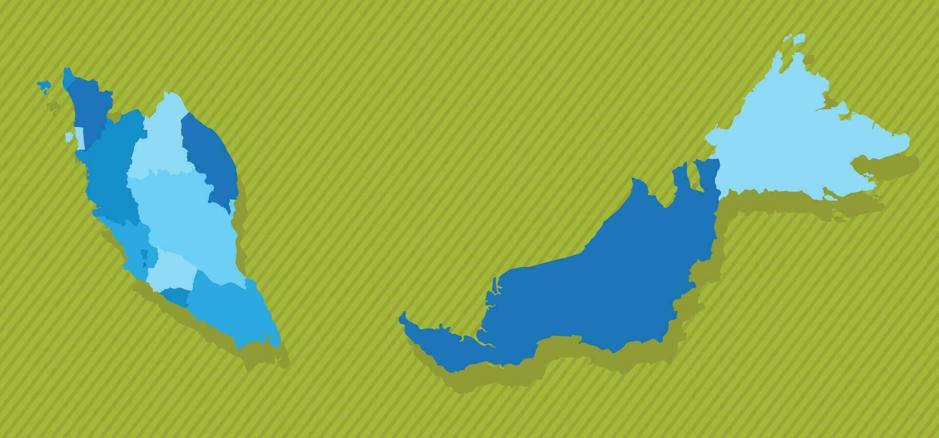Malaysia carta geografica con regioni blu politico carta geografica verde sfondo vettore illustrazione