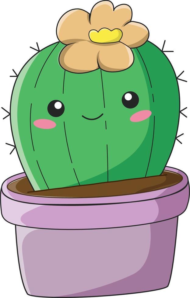 cactus kawaii su vaso viola vettore