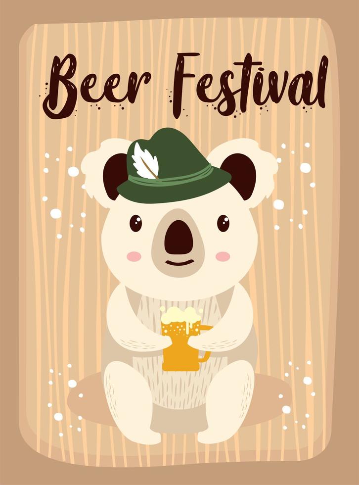 koala cartone animato simpatici animali festival della birra di ottobre vettore