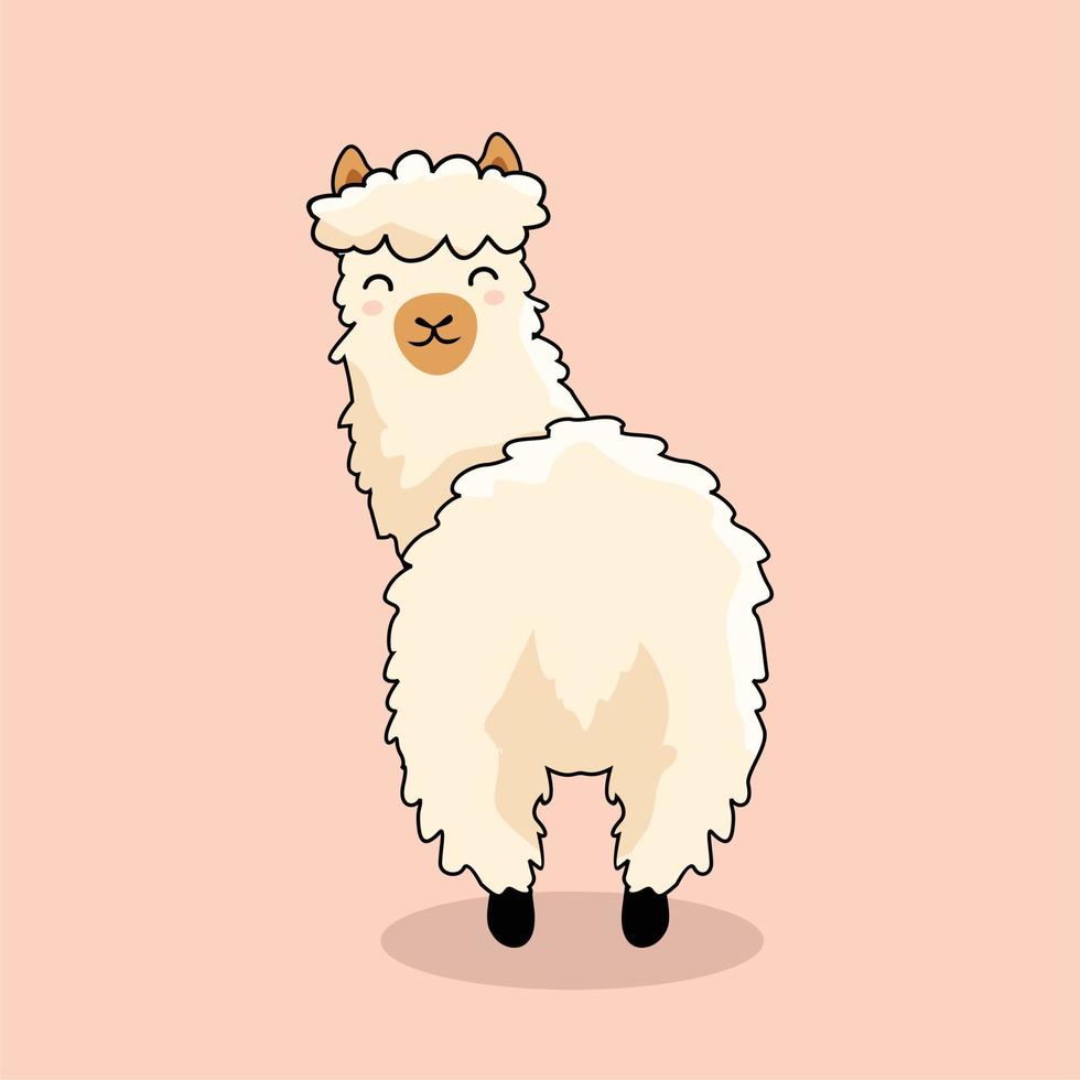 culo lama cartone animato guarda indietro alpaca vettore