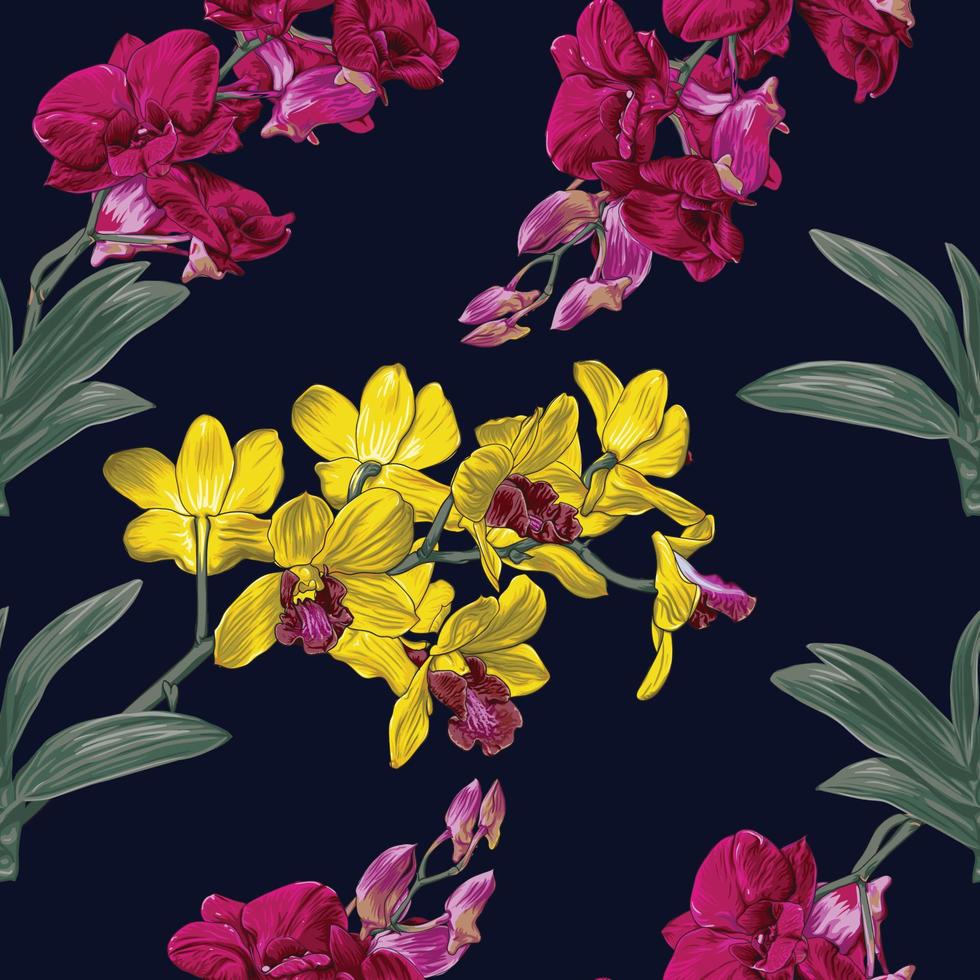 modello senza cuciture floreale bellissimi fiori di orchidea sfondo astratto.illustrazione vettoriale disegno a mano acquerello secco.per il design tessile del tessuto o la confezione del prodotto