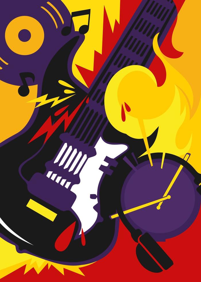 poster di musica rock con chitarra e batteria. vettore