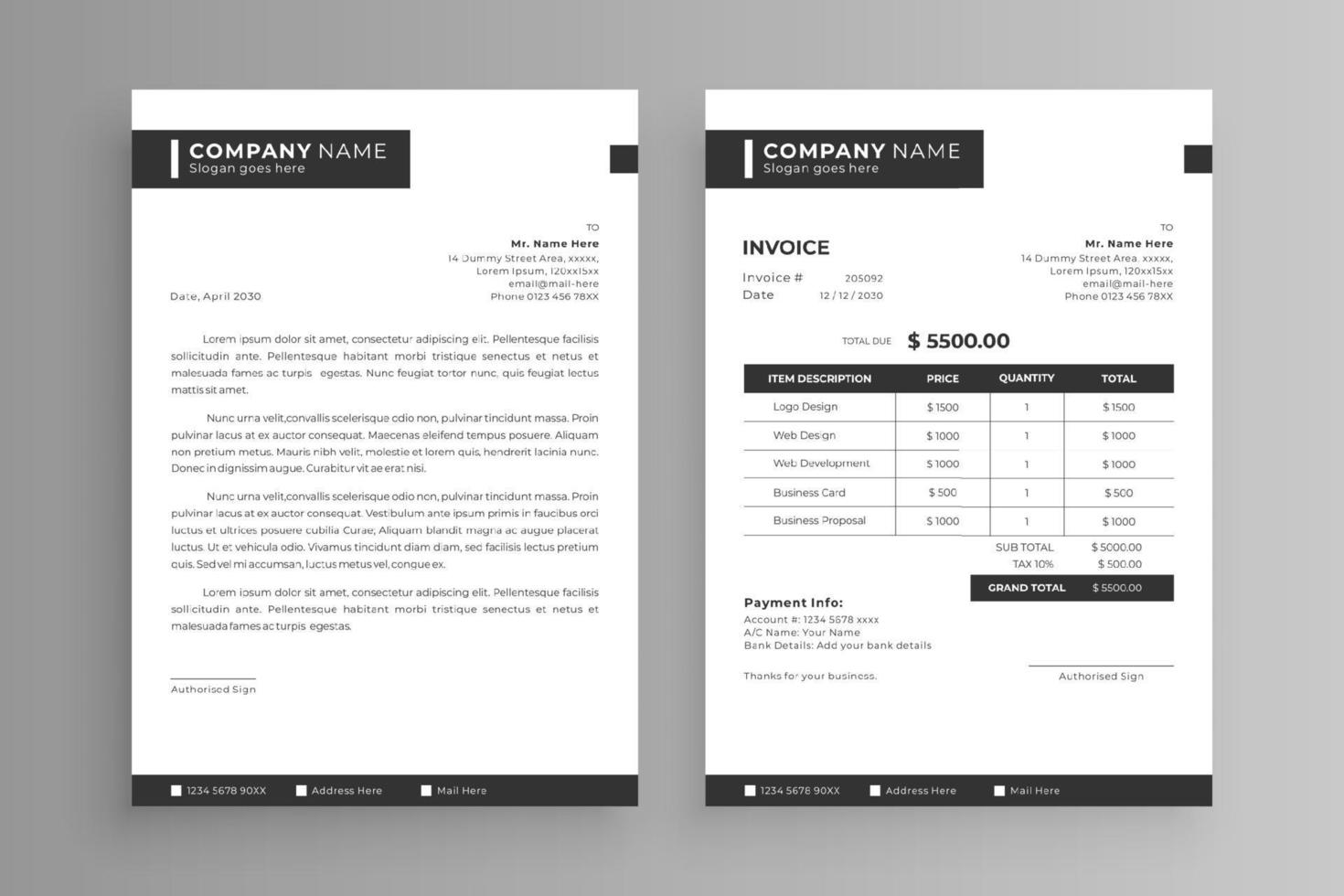 fattura e design della carta intestata vettore