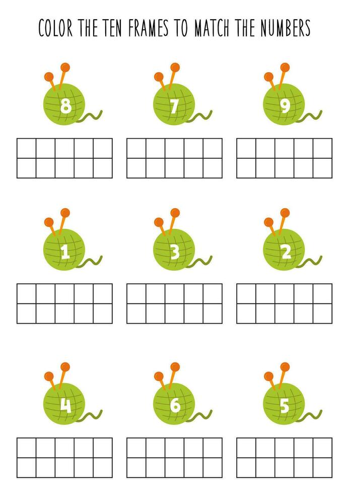 colore dieci montatura secondo per il numeri. matematica foglio di lavoro per bambini. vettore