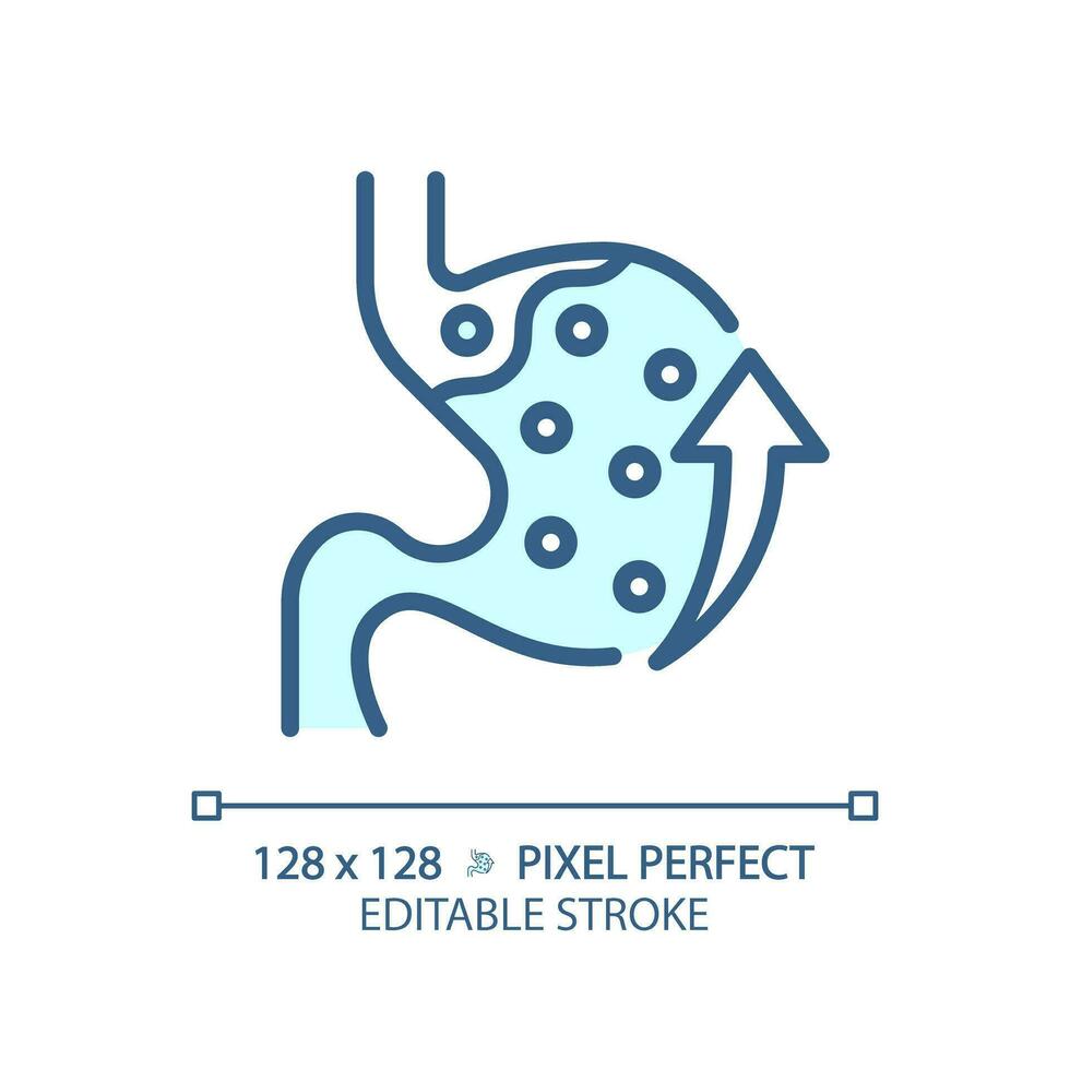 2d pixel Perfetto modificabile blu acido riflusso icona, isolato monocromatico vettore, magro linea illustrazione che rappresentano metabolico Salute. vettore