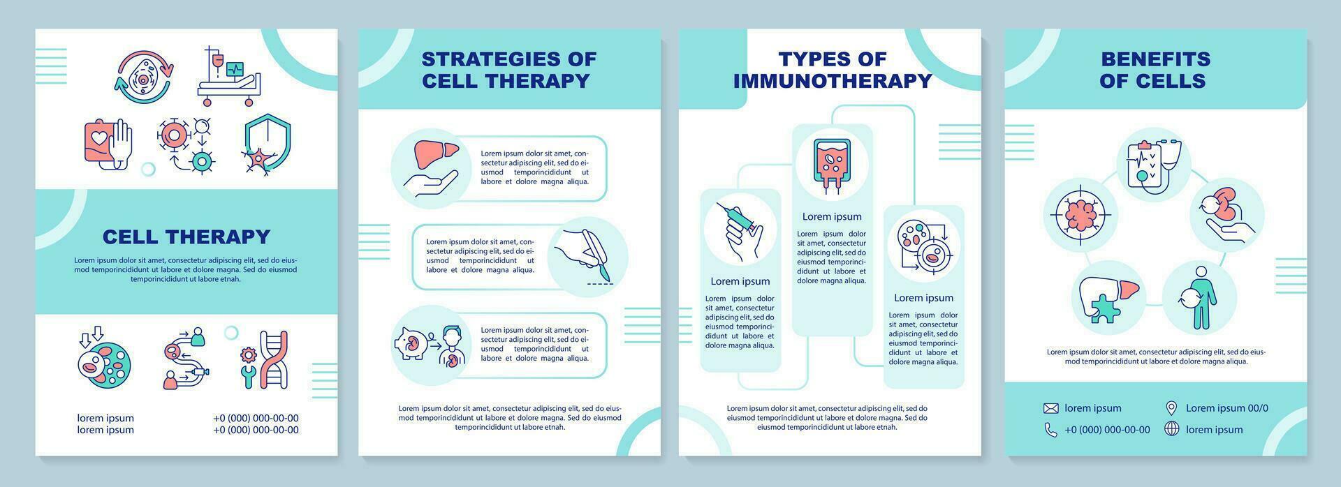 2d cellula terapia creativo opuscolo modello, volantino design con magro linea icone, 4 vettore layout.