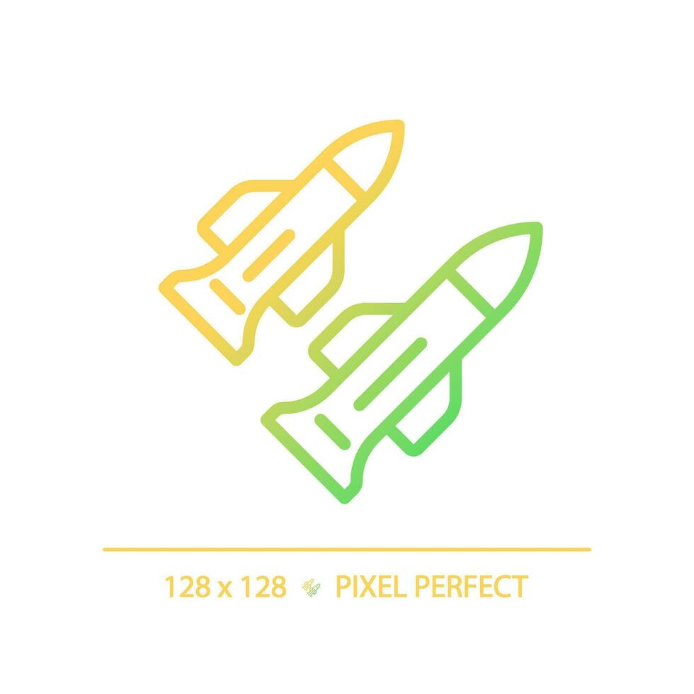 2d pixel Perfetto pendenza missile icona, isolato vettore, magro linea illustrazione che rappresentano Armi. vettore