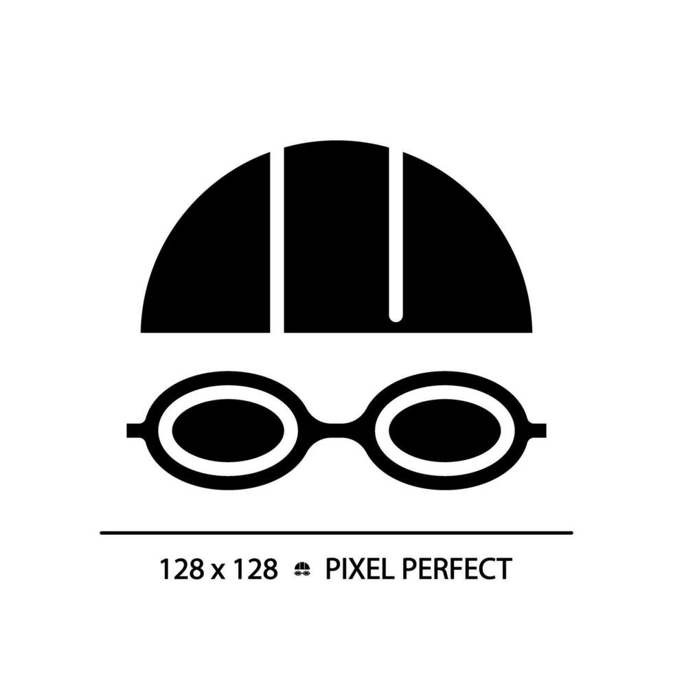 2d pixel Perfetto glifo stile nuoto occhiali icona, isolato semplice vettore, silhouette illustrazione che rappresentano occhio cura. vettore