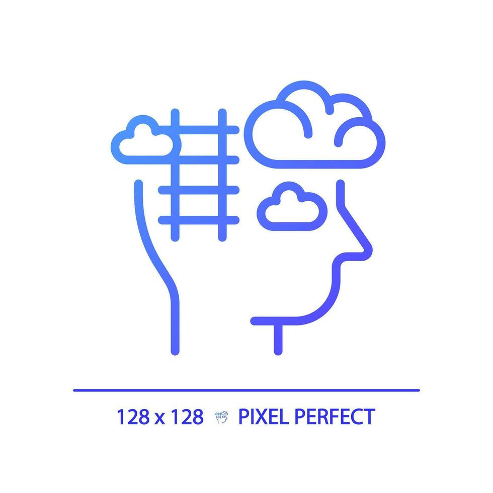 2d pixel Perfetto pendenza scala di successo icona, isolato vettore, magro linea viola illustrazione che rappresentano morbido abilità. vettore