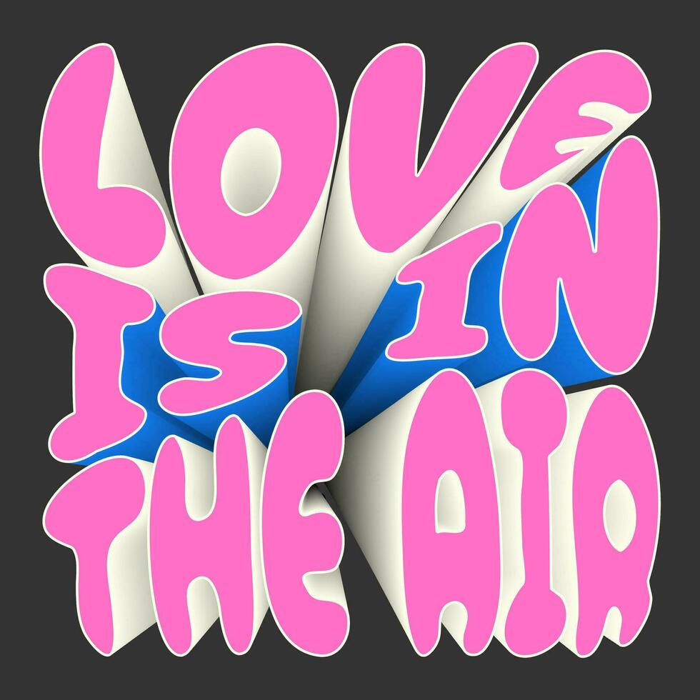 futuristico 3d tipografia. rosa, blu e bianca testo, slogan, etichetta - amore è nel il aria. vettore