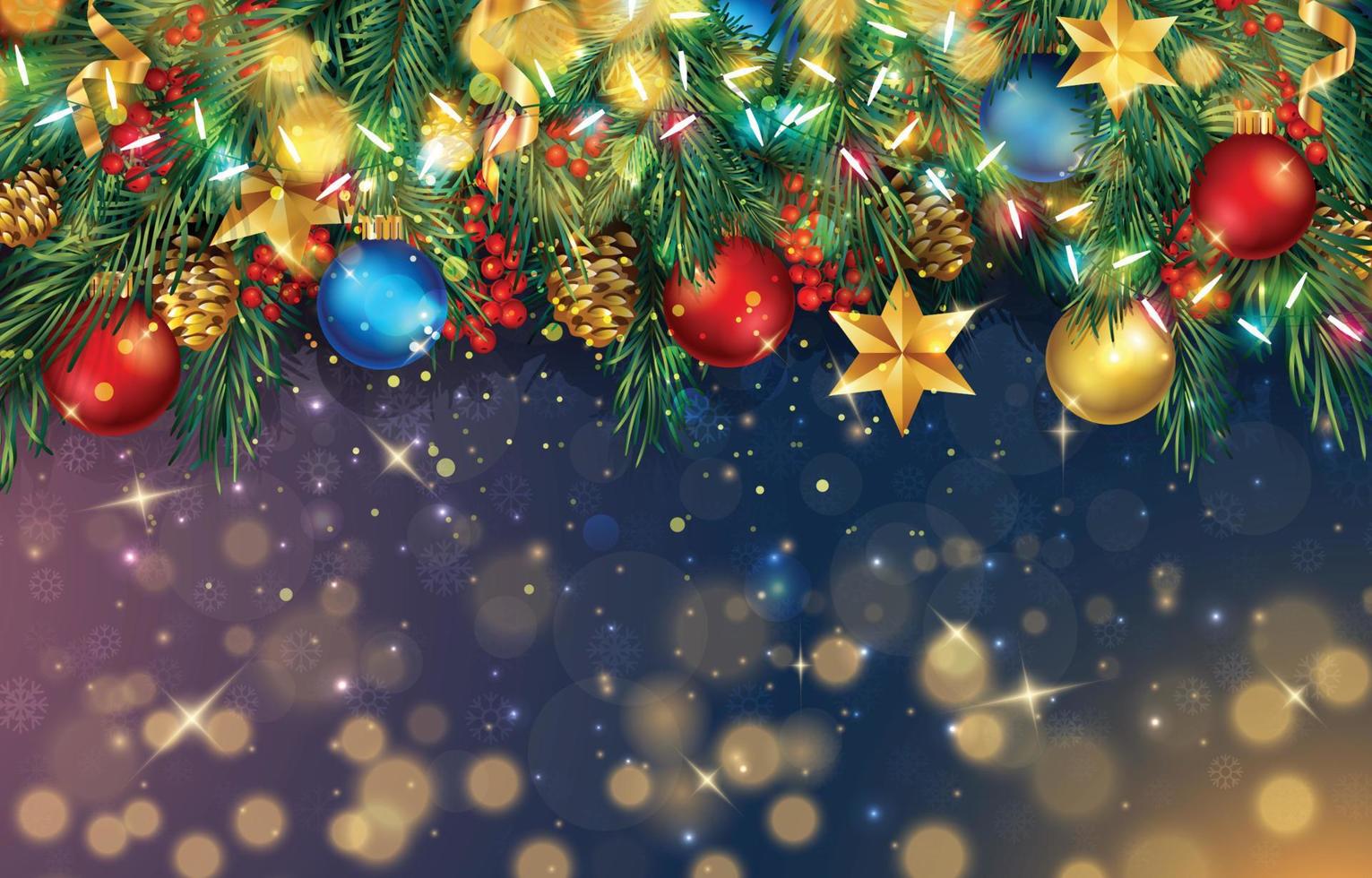 sfondo di ornamenti natalizi con ghirlanda e palline vettore