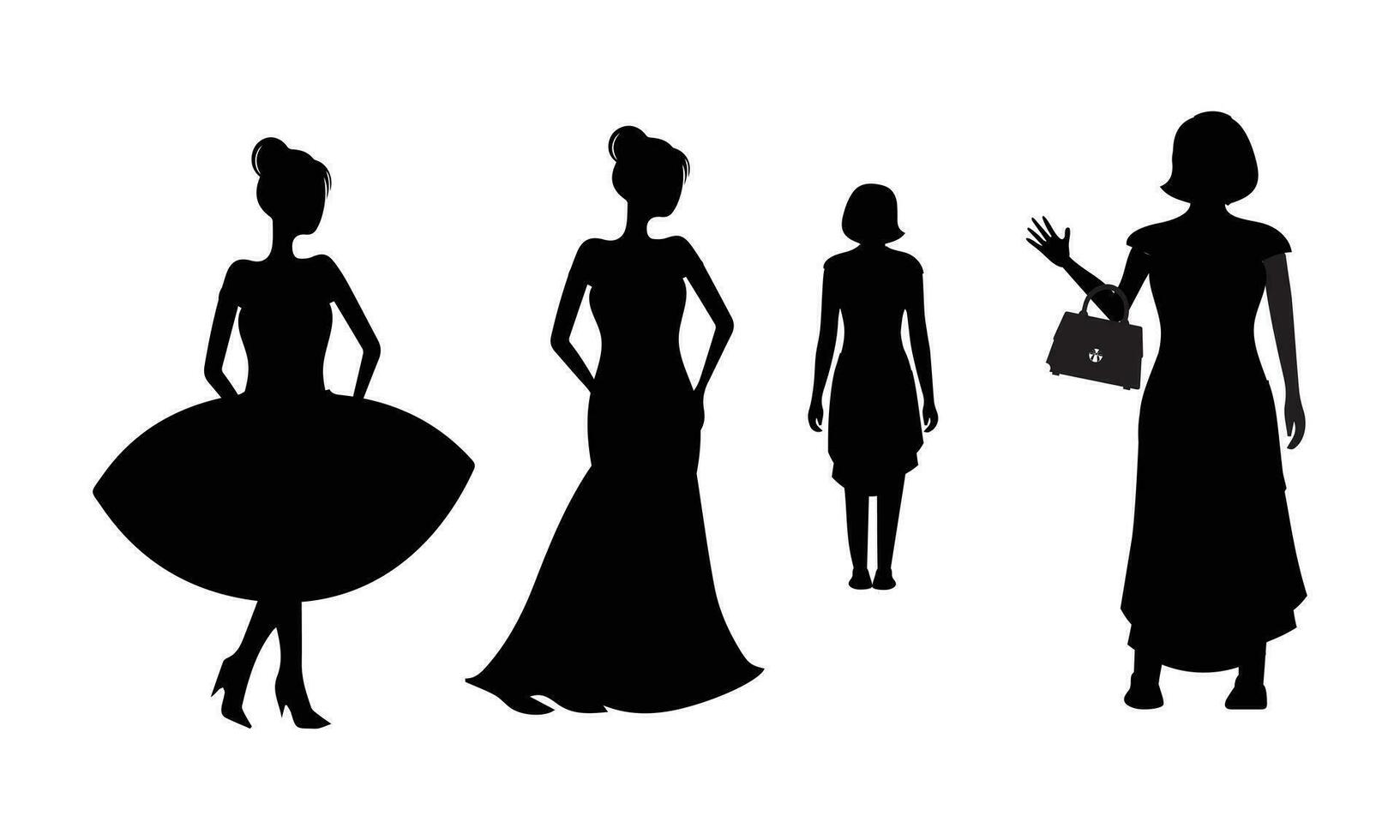 uomo, donna e bambini in piedi silhouette. gruppo nel formale vestire. shillouette romantico coppia immagine. sagome di le persone. vettore