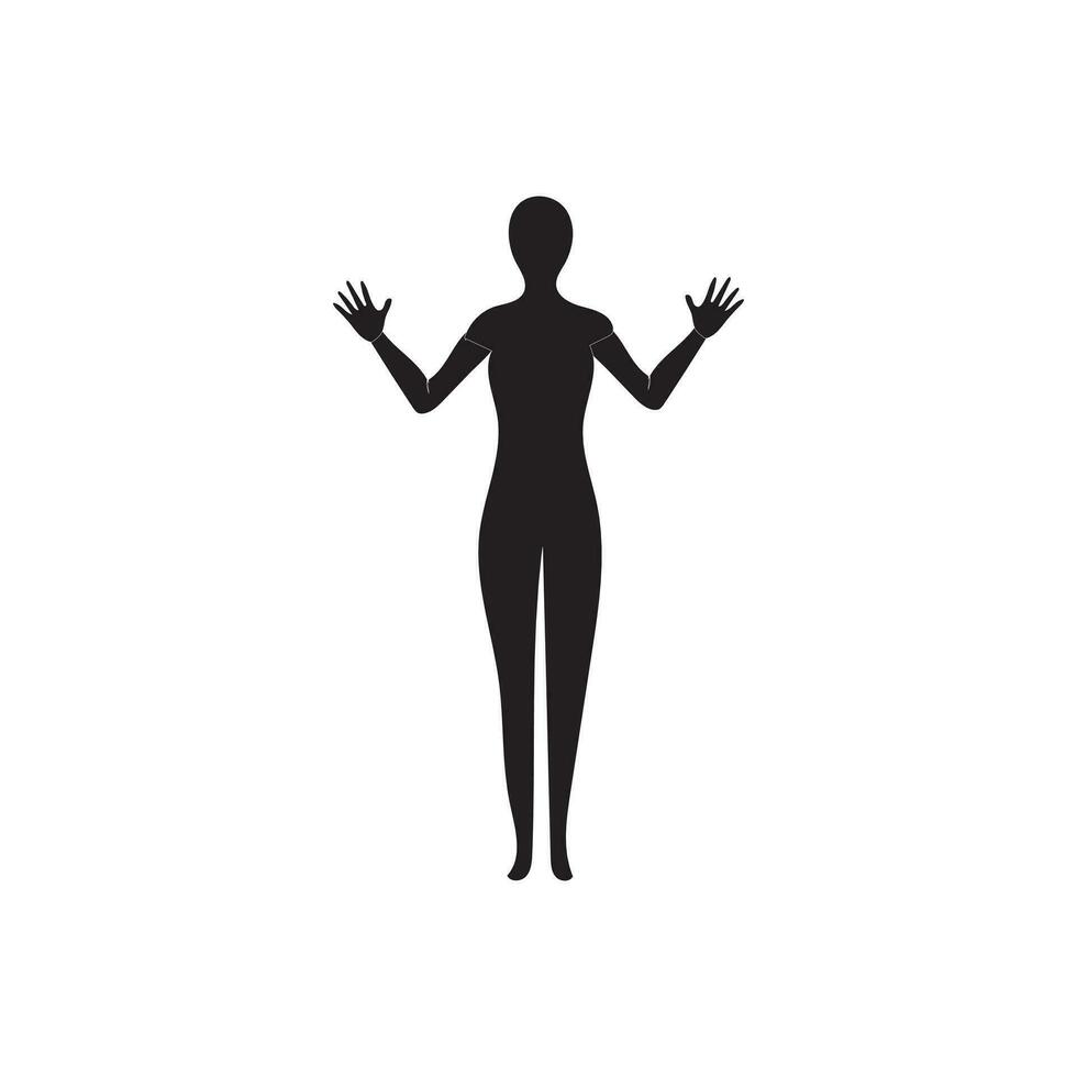 umano pieno corpo icona illustrazioni . nero sagome di uomini e donne su un' bianca sfondo. maschio e femmina Genere. figura di umano corpo. vettore