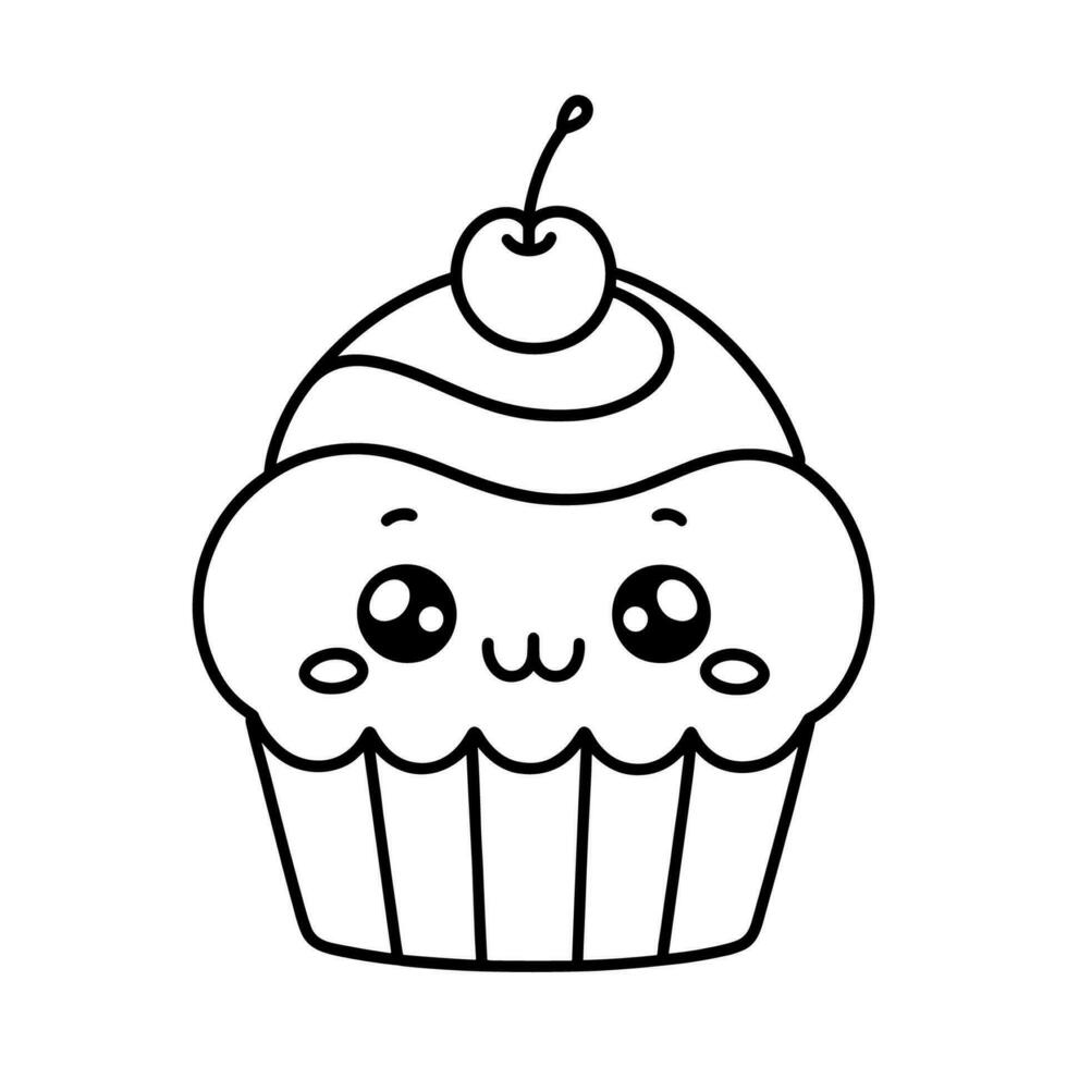 un adorabile Cupcake con carino facciale espressioni vettore