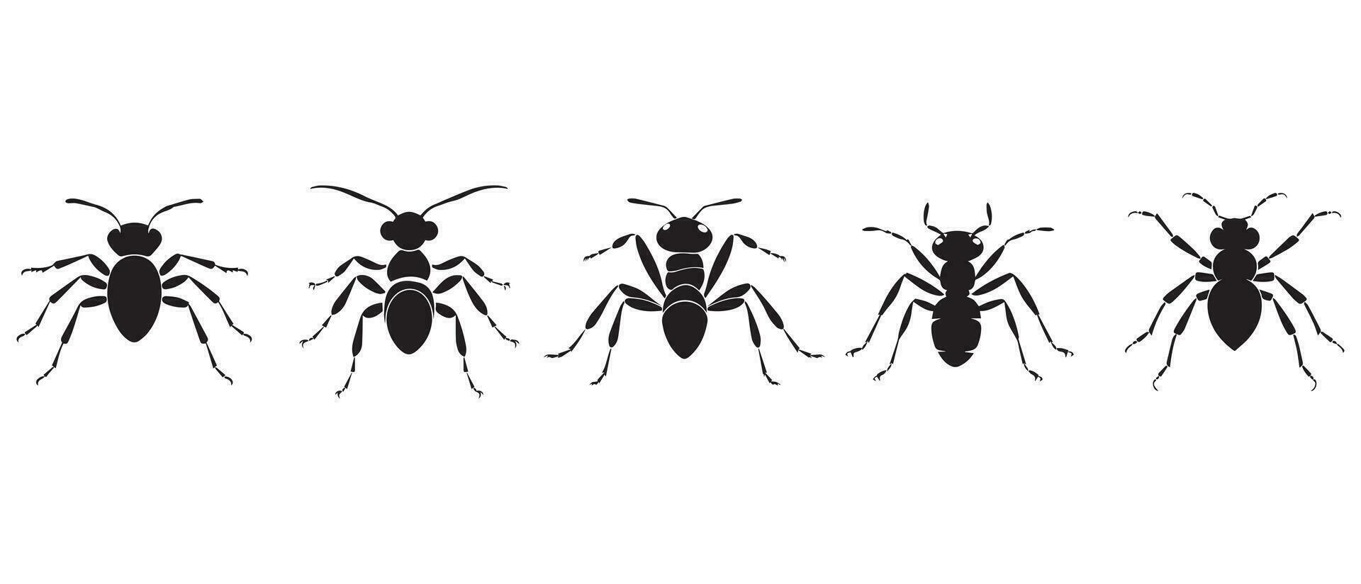 impostato di nero formica sagome isolato su bianca sfondo. vettore illustrazione.