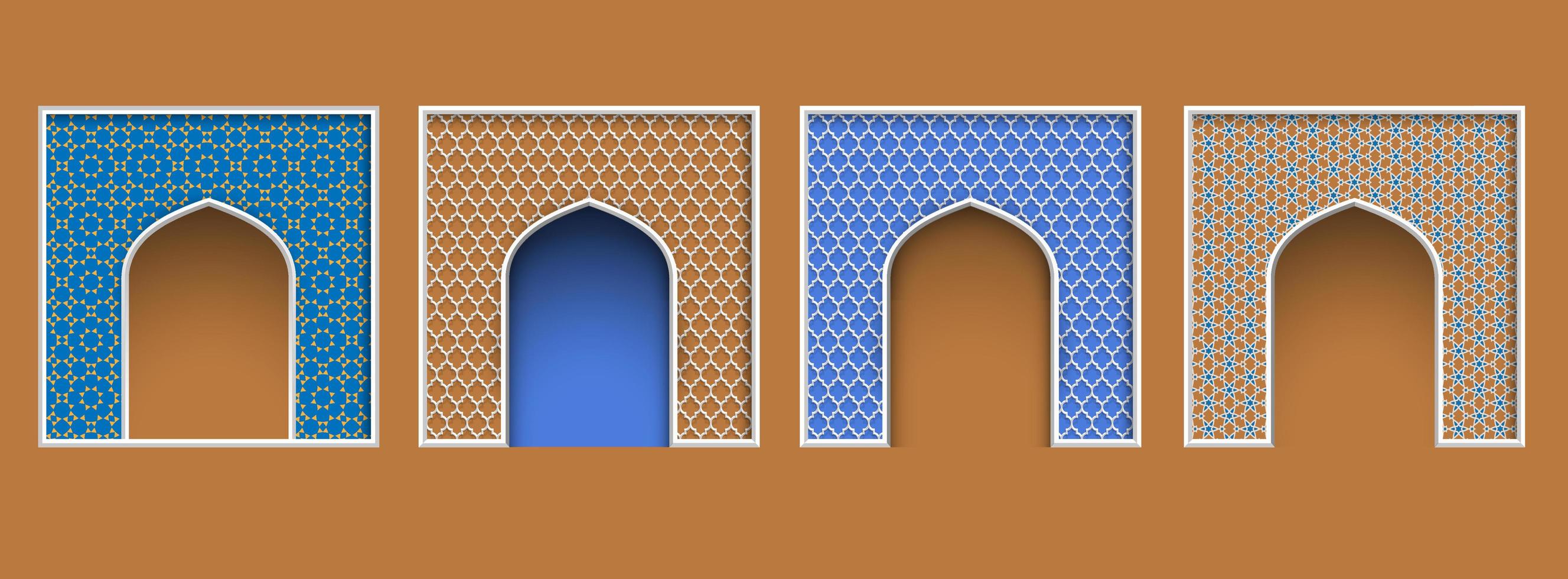 cornice ad arco in stile arabo, set di elementi architettonici decorati islamici per il design di biglietti di auguri eid al-adha vettore