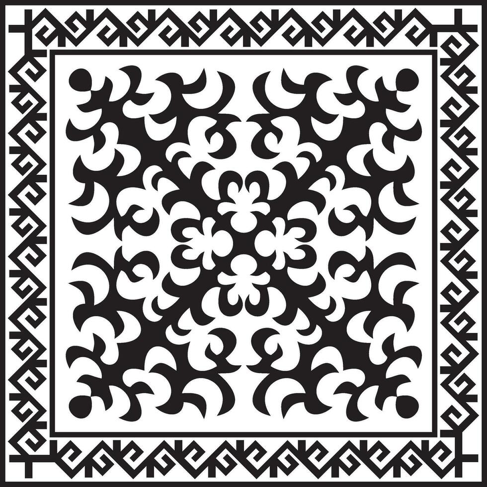 vettore nero monocromatico piazza kazakh nazionale ornamento. etnico modello di il popoli di il grande steppa, .mongoli, kirghiso, calmucchi, buriati