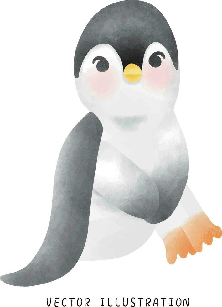 adorabile pinguino diletto carino disegnato a mano acquerello illustrazione per inverno divertimento vettore