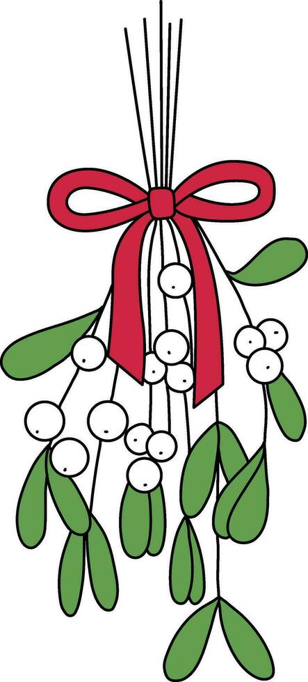 vischio è disegnato con semplice linee, bellissimo vischio verde le foglie. decorare carte per Natale nuovo anno.composto di vischio le foglie e bianca frutti di bosco. vettore