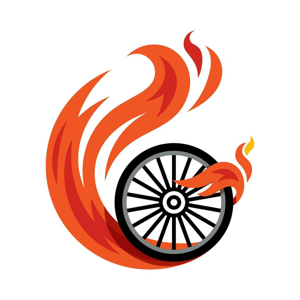 bicicletta ruota volante fuoco palla icona design vettore, emblema, design concetto, creativo simbolo. vettore