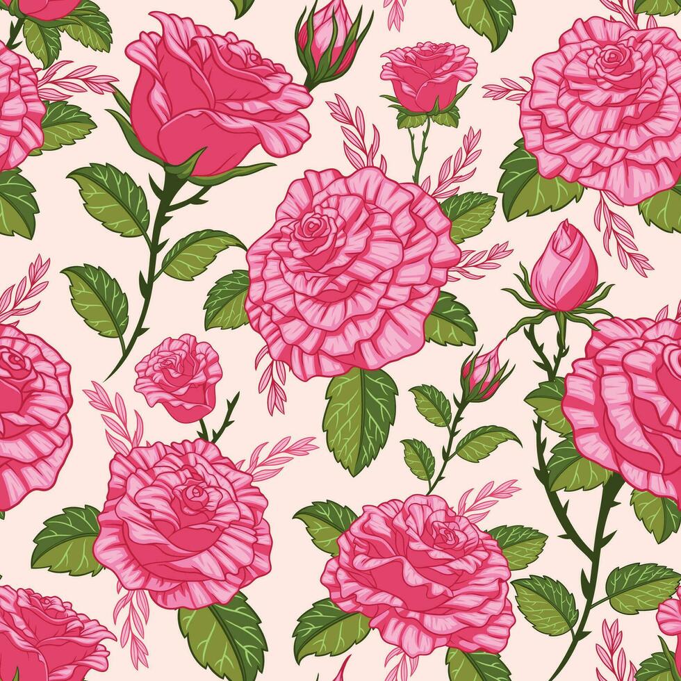 Vintage ▾ rosa rosa fiore senza soluzione di continuità modello mano disegnato illustrazione vettore