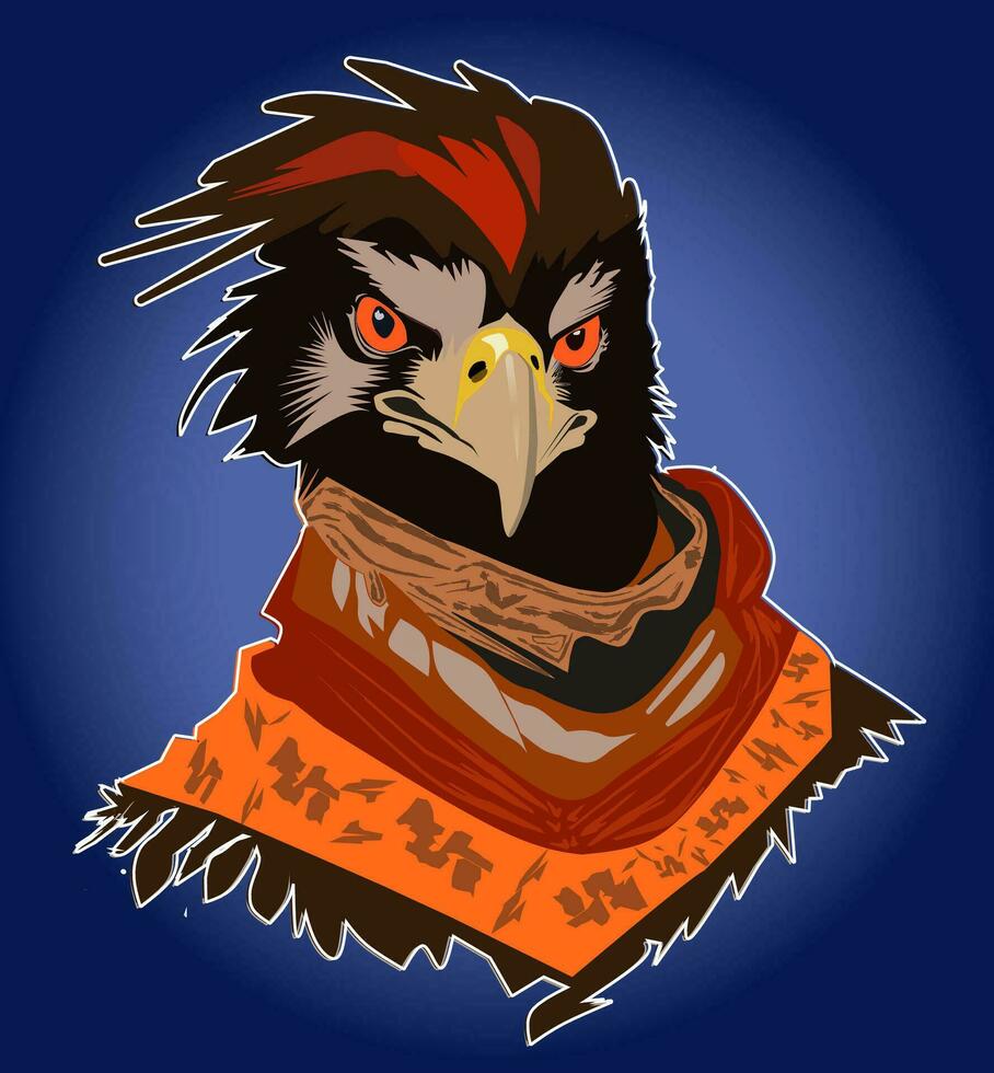 punk aquila esercito su buio Marrone pelliccia con rendere Marrone sciarpa. aquila portafortuna per maglietta , sport indossare ,logo, emblema grafico, atletico abbigliamento francobollo. vettore